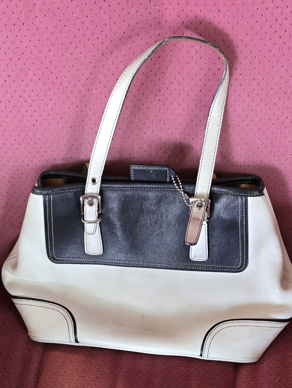 Coach Two-Tone White and Black Leather Tote
